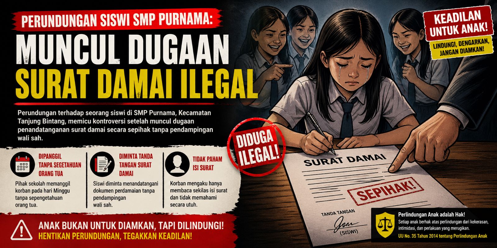 Perundungan Siswi SMP Purnama: Muncul Dugaan Surat Damai Ilegal