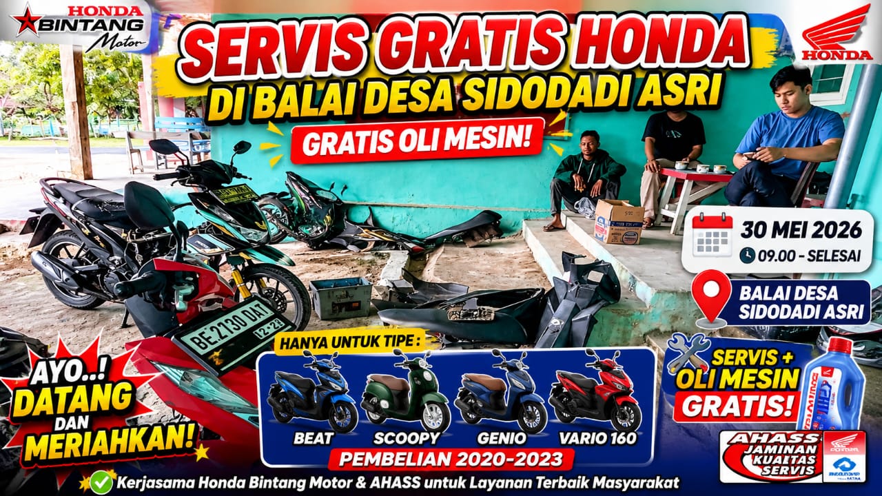 Servis Gratis Honda di Balai Desa Sidodadi Asri Digelar