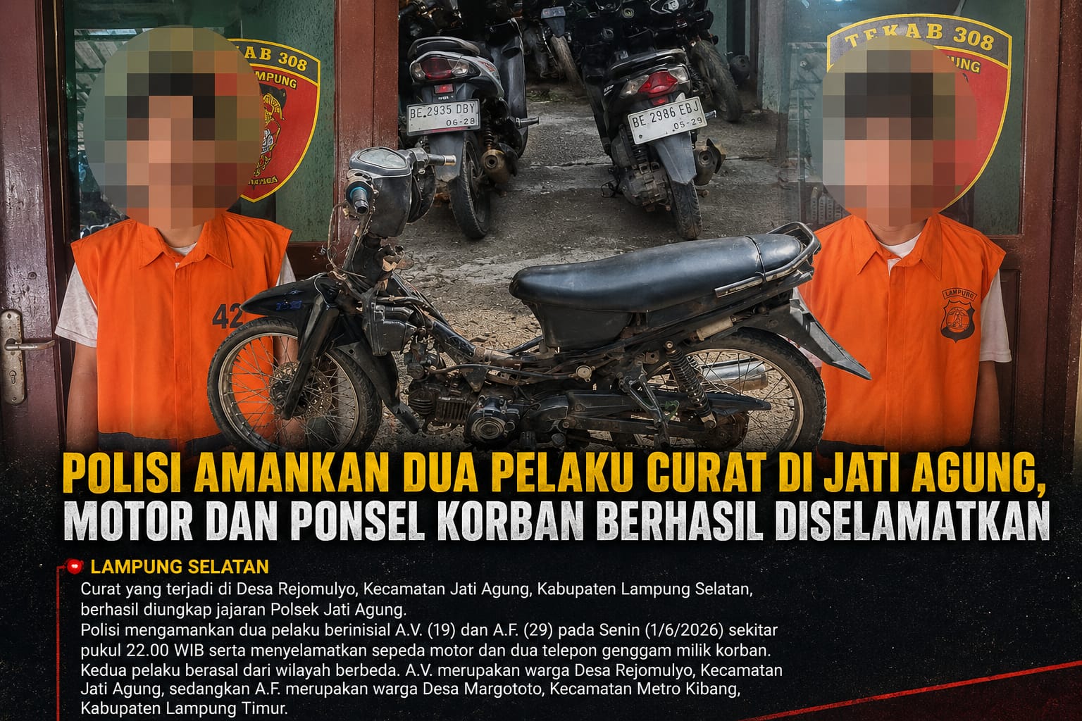 Polisi Amankan Dua Pelaku di Jati Agung