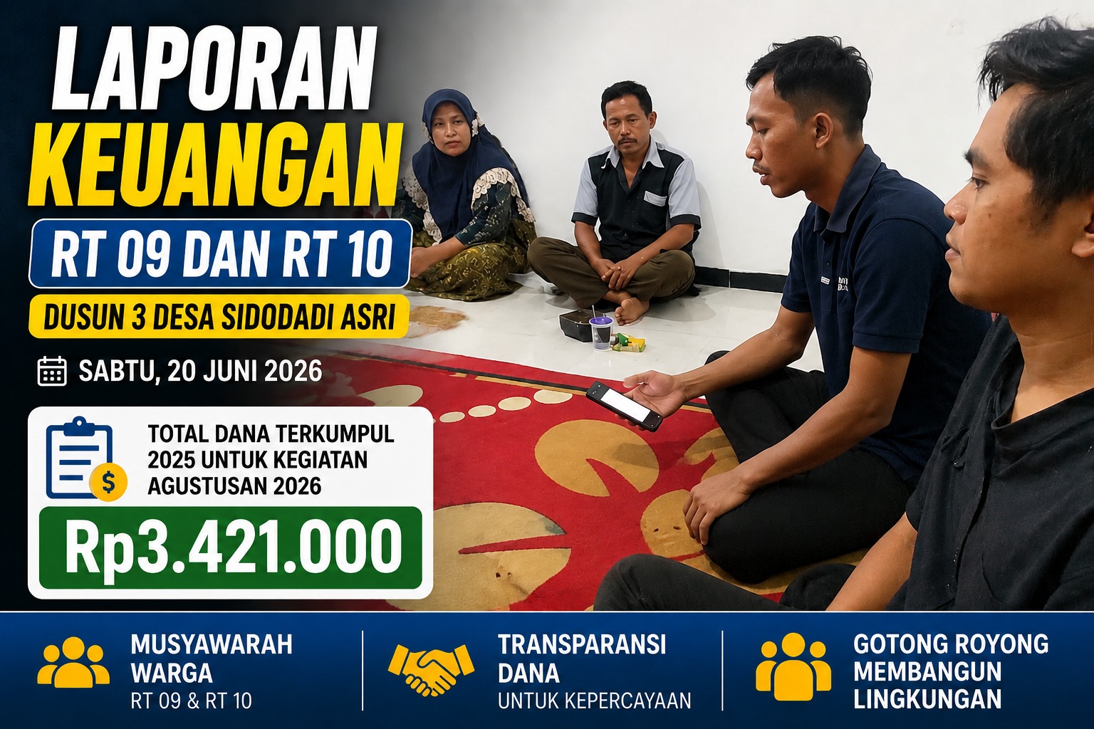 Laporan Keuangan RT Jadi Fokus Musyawarah RT 09 dan RT 10 Dusun 3